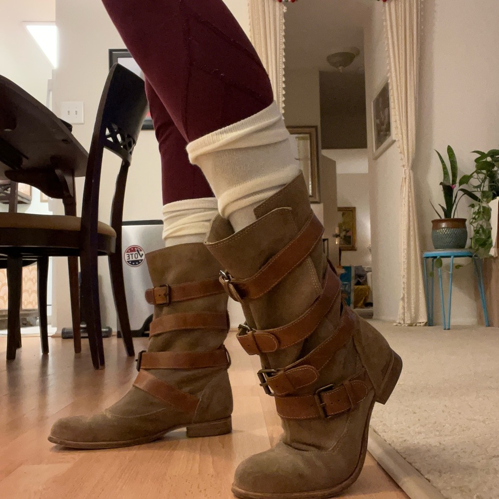 H by Hudson Keira suede Engineer Boots brown/tan size 8